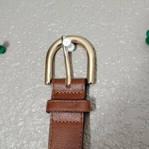 H&M Brown Leather Belt with Gold Buckle